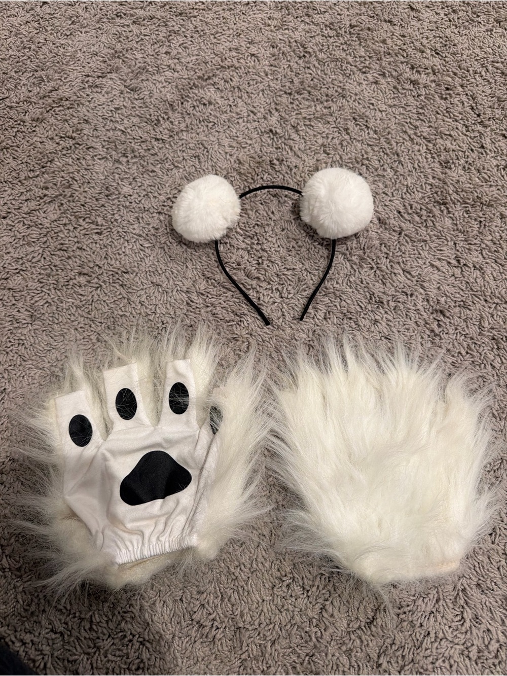 White Furry Bear Paw Gloves & Pom Headband  Polar Bear Costume Accessories